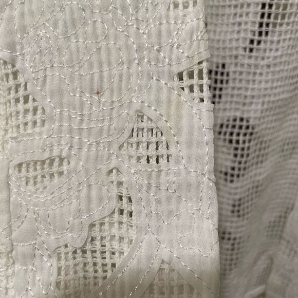 IC By Connie K Womens Duster L Open Front White Mesh Appliqué Overlay 3/4 Sleeve - Picture 8 of 9